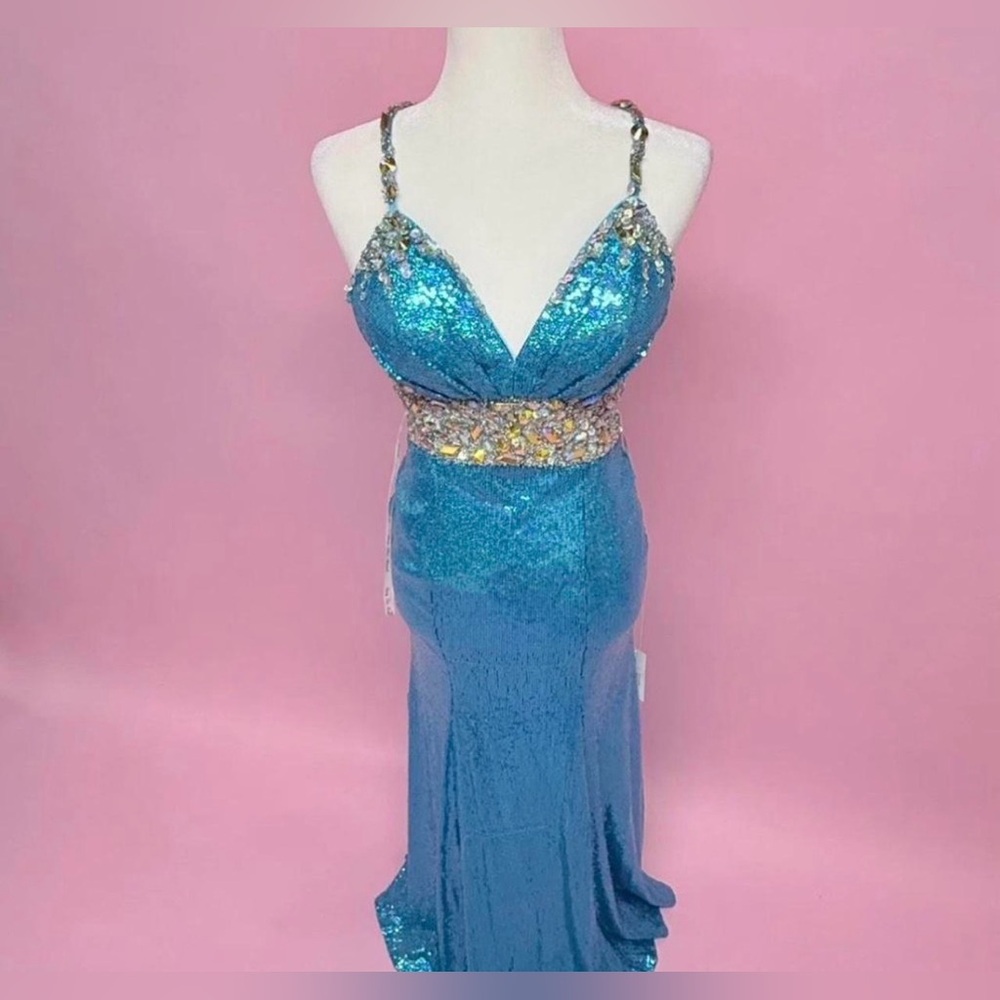 Rachel Allan Blue Sequin Gown - Picture 9 of 9